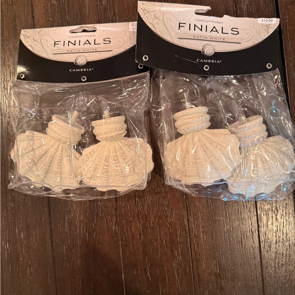 Cambria Satin White Shell Shaped Finials